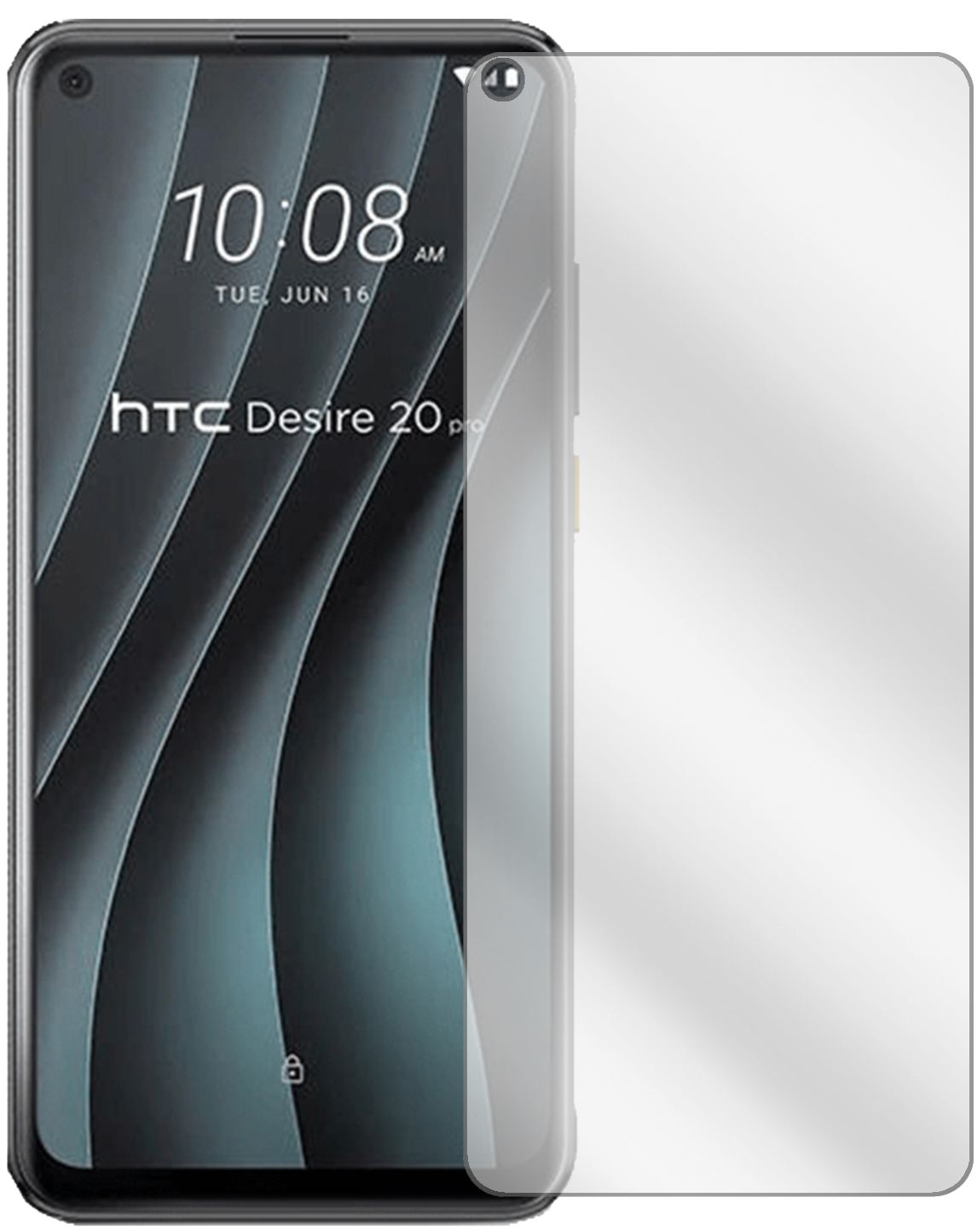 HTCDesire 20 Pro mit aufgebrachter dipos Displayschutzfolie, glasklare Darstellung ohne Einschränkungen