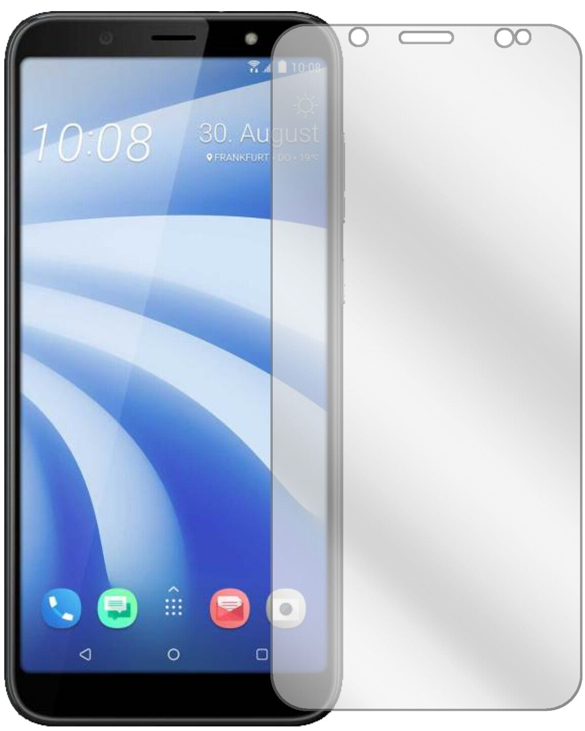 HTCU12 Life mit aufgebrachter dipos Displayschutzfolie, glasklare Darstellung ohne Einschränkungen