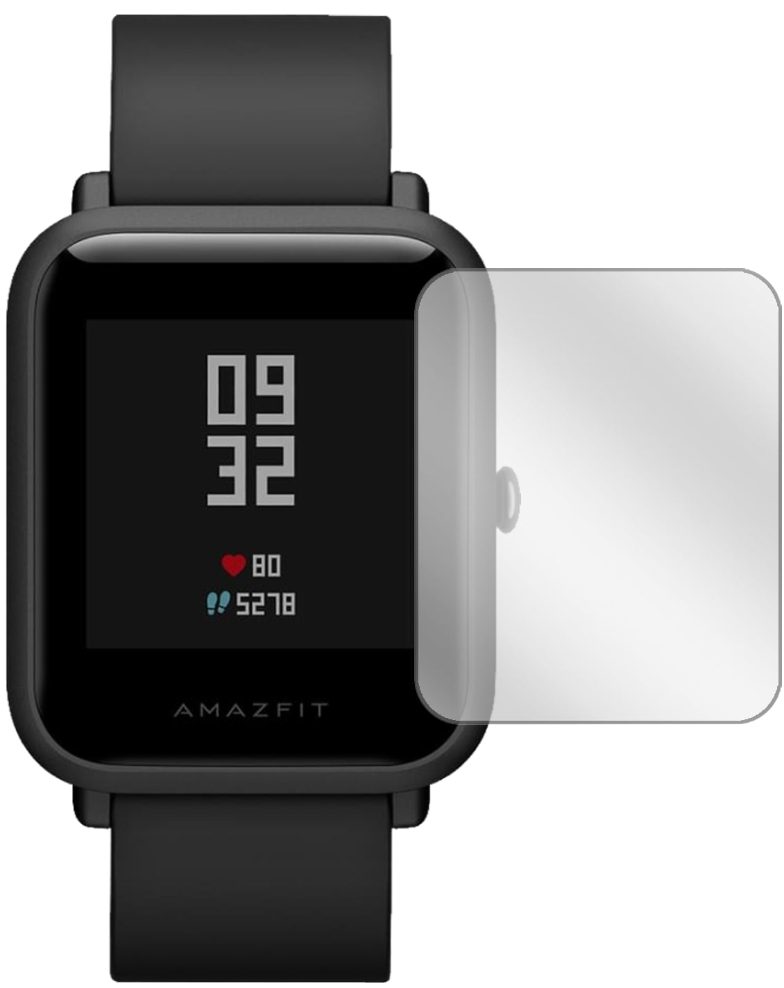 HuamiAmazfit Bip S mit aufgebrachter dipos Displayschutzfolie, glasklare Darstellung ohne Einschränkungen
