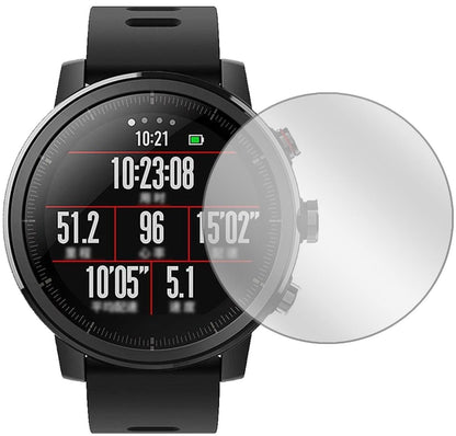 HuamiAmazfit Stratos mit aufgebrachter dipos Displayschutzfolie, glasklare Darstellung ohne Einschränkungen