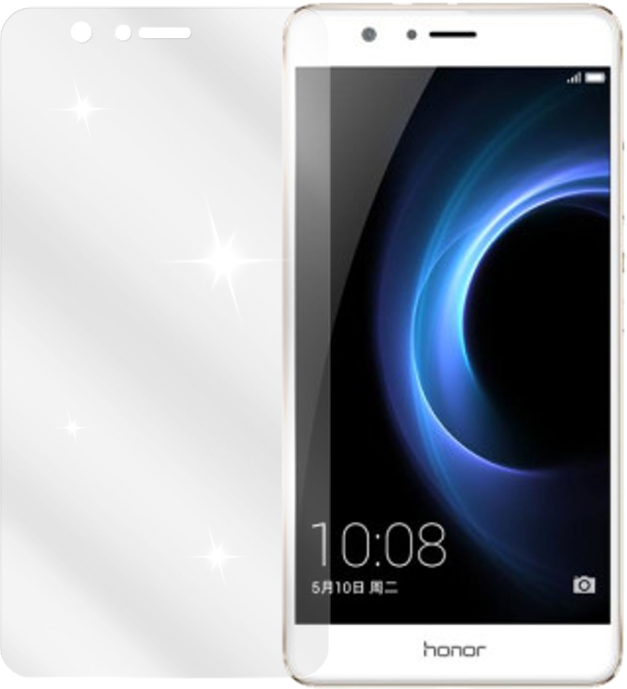 HuaweiHonor V8 mit aufgebrachter dipos Displayschutzfolie, glasklare Darstellung ohne Einschränkungen