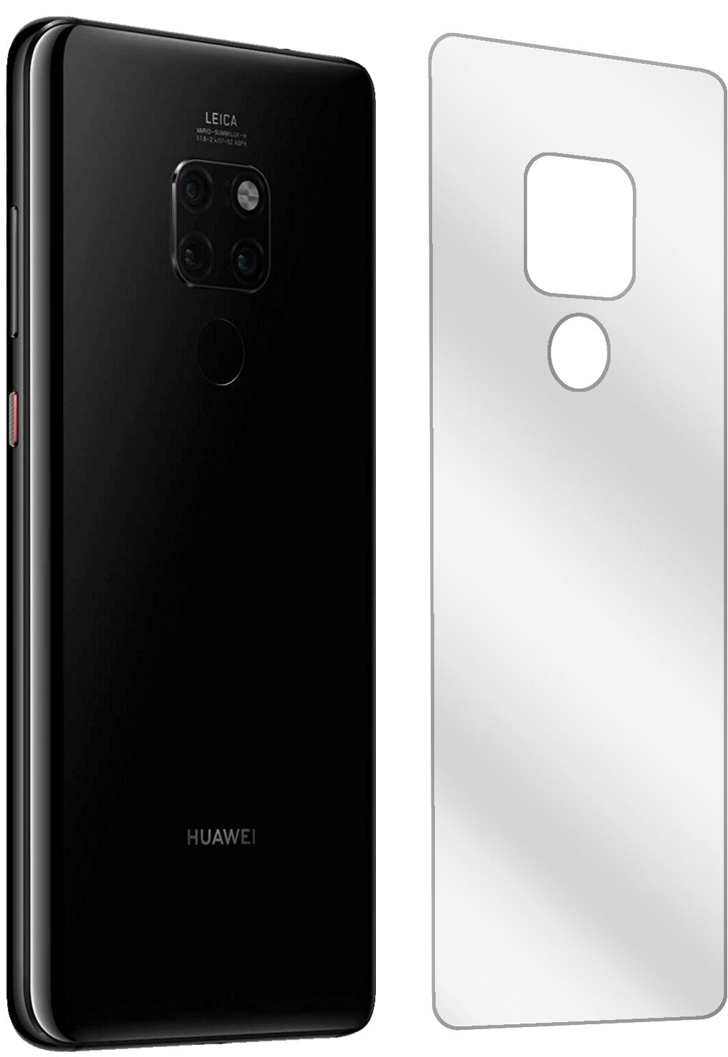 HuaweiMate 20 Rückseite mit aufgebrachter dipos Displayschutzfolie, glasklare Darstellung ohne Einschränkungen