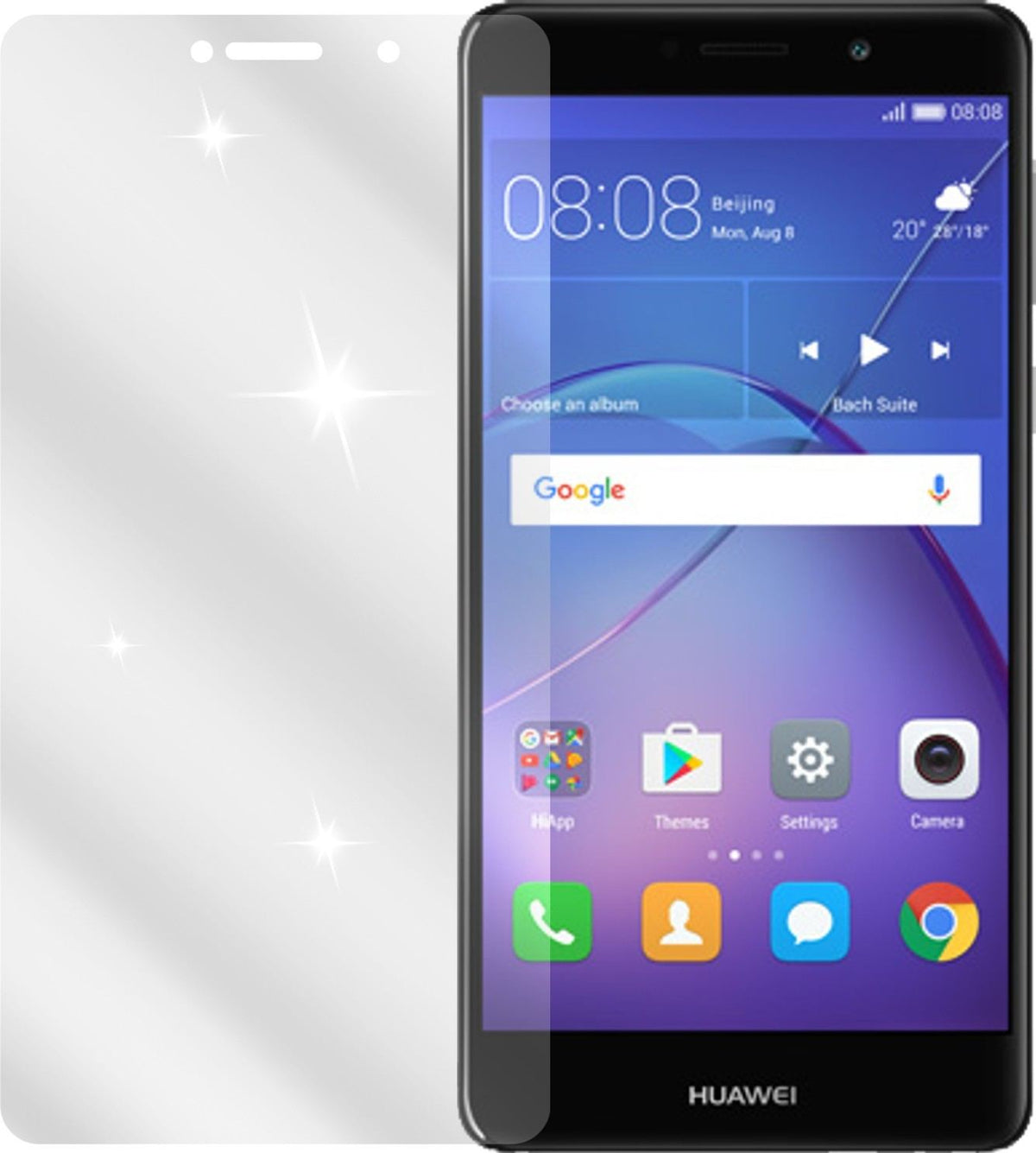 HuaweiMate 9 Lite mit aufgebrachter dipos Displayschutzfolie, glasklare Darstellung ohne Einschränkungen