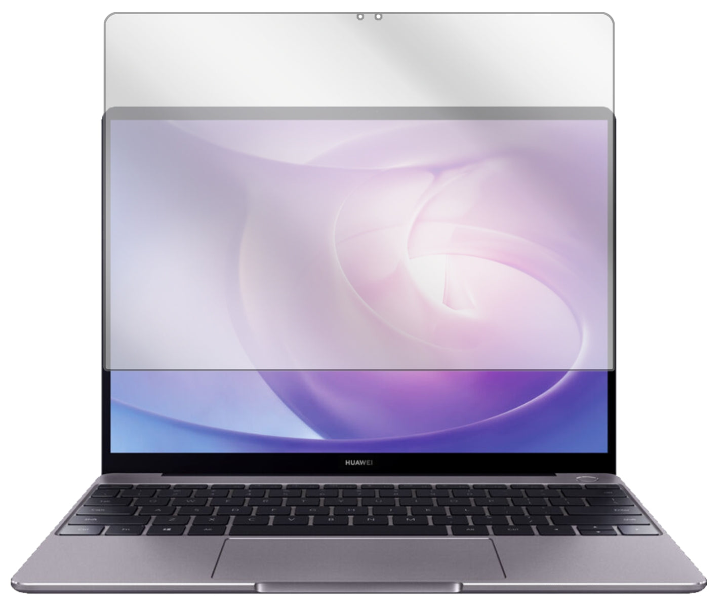 HuaweiMatebook 13 mit aufgebrachter dipos Displayschutzfolie, glasklare Darstellung ohne Einschränkungen