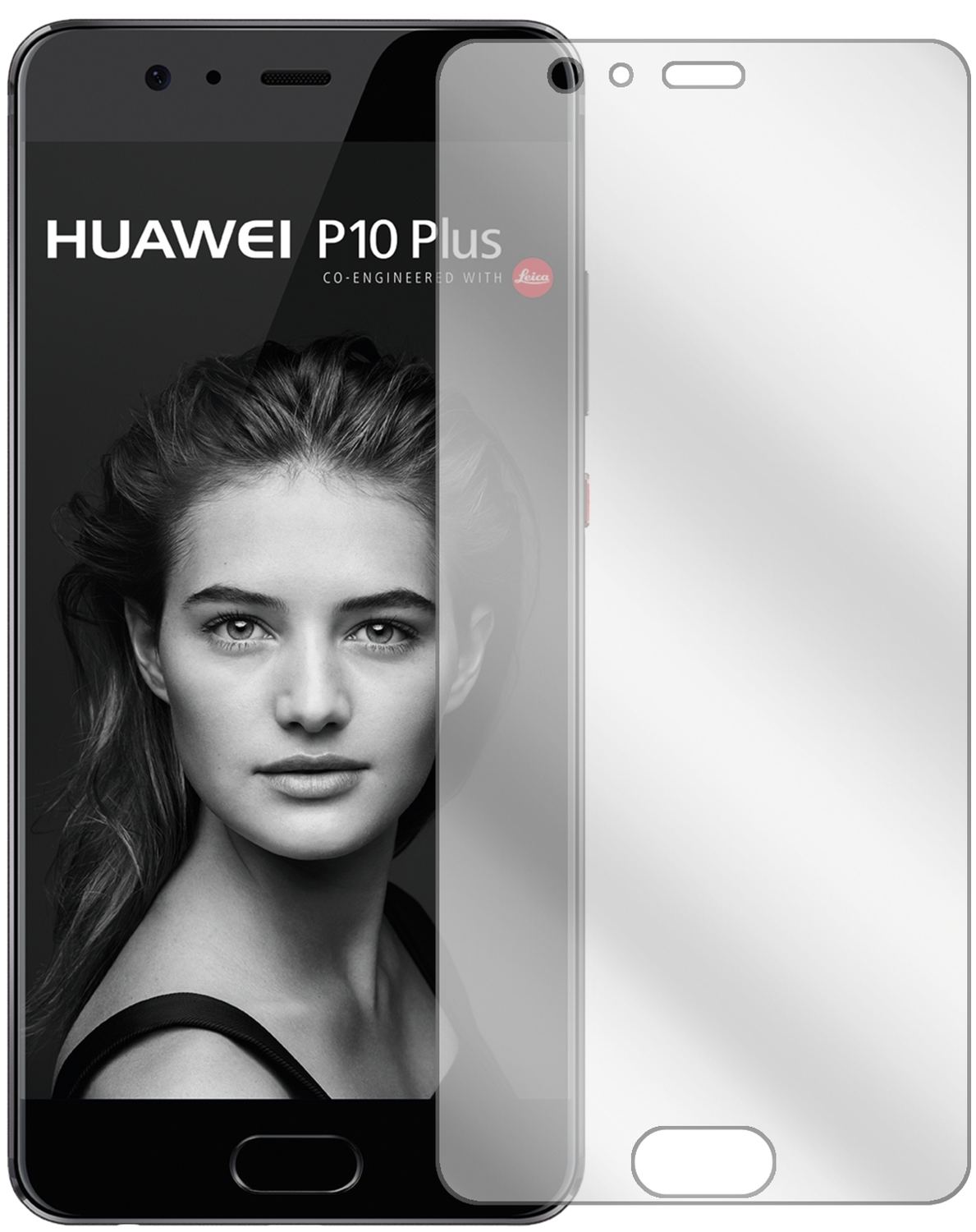 HuaweiP10 Plus mit aufgebrachter dipos Displayschutzfolie, glasklare Darstellung ohne Einschränkungen