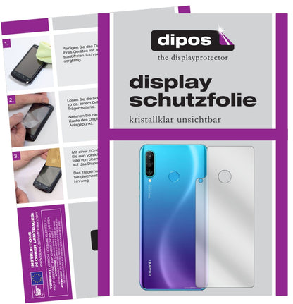 HuaweiP30 Lite Rückseite mit aufgebrachter dipos Displayschutzfolie, glasklare Darstellung ohne Einschränkungen