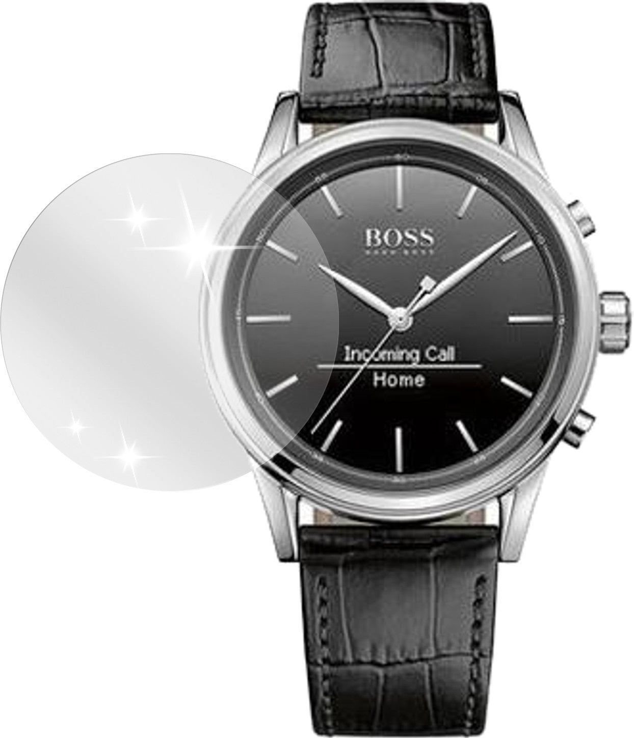 HugoBoss Classic Smartwatch mit aufgebrachter dipos Displayschutzfolie, glasklare Darstellung ohne Einschränkungen