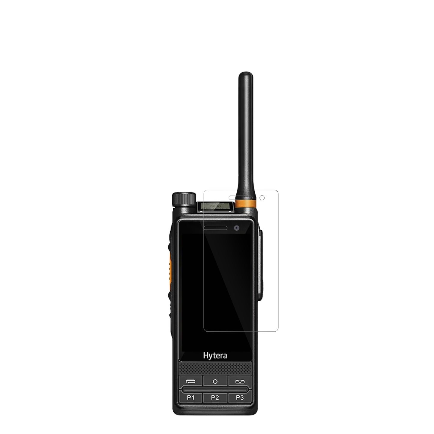 HyteraPDC680 mit aufgebrachter dipos Displayschutzfolie, glasklare Darstellung ohne Einschränkungen