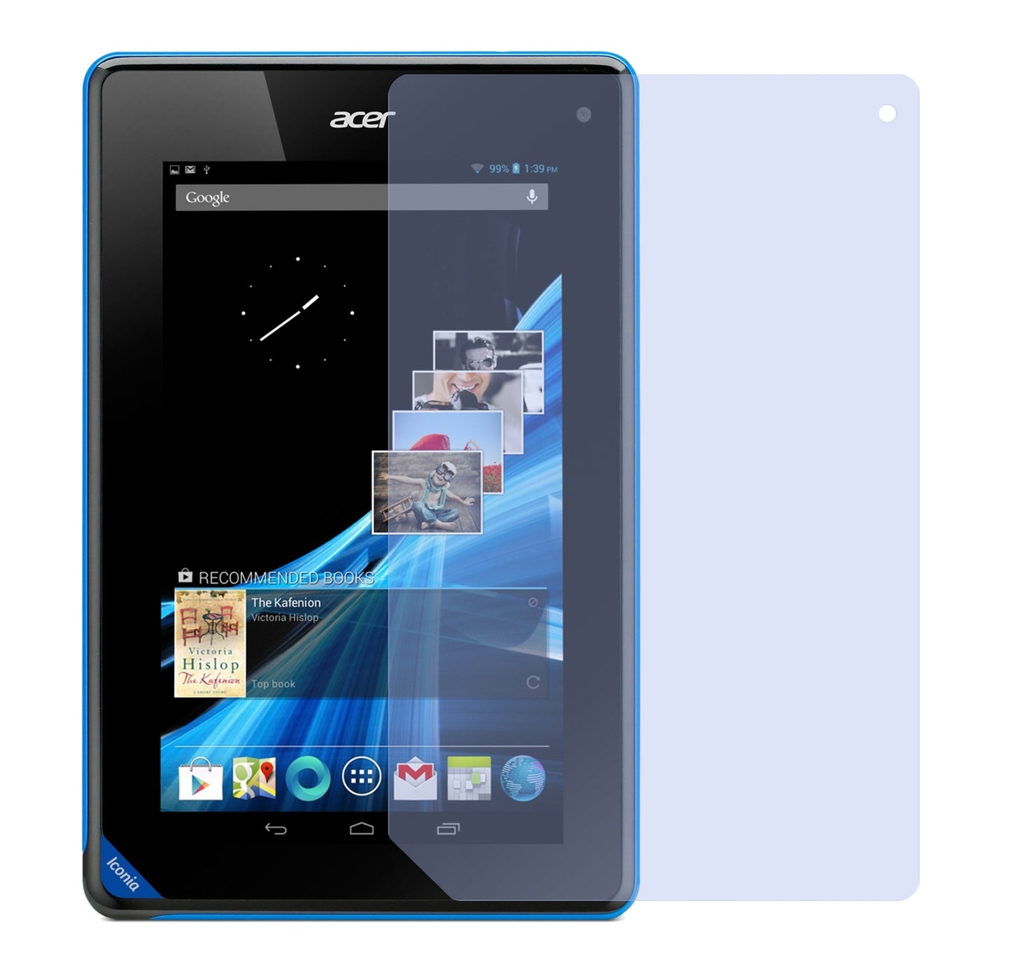 Iconia Tab B1Acer mit aufgebrachter dipos Displayschutzfolie, glasklare Darstellung ohne Einschränkungen