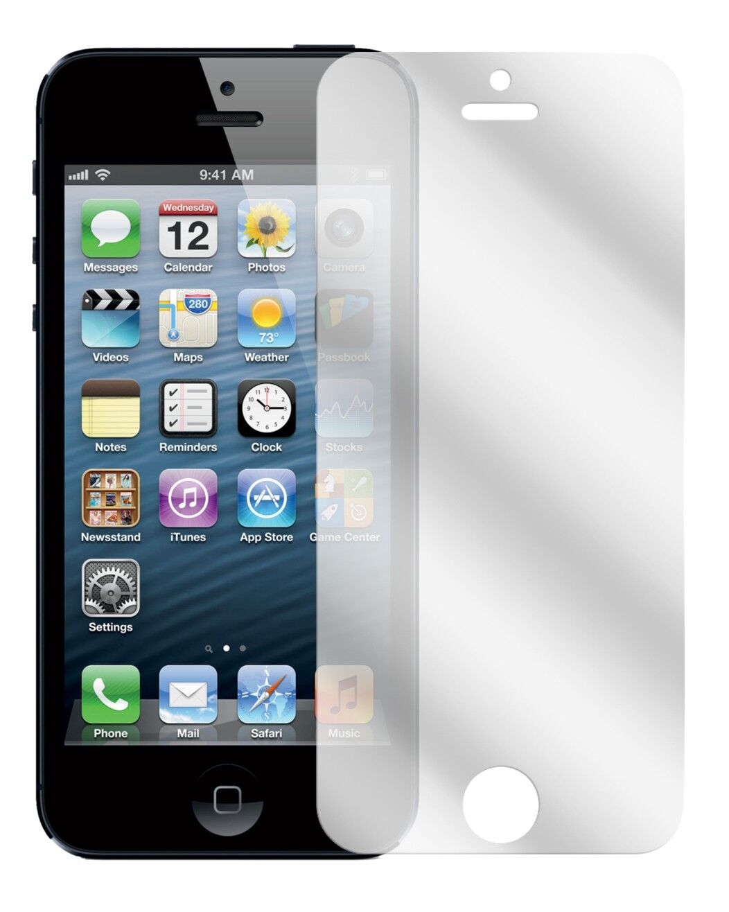 iPhone 5 / 5S / 5CApple mit aufgebrachter dipos Displayschutzfolie, glasklare Darstellung ohne Einschränkungen