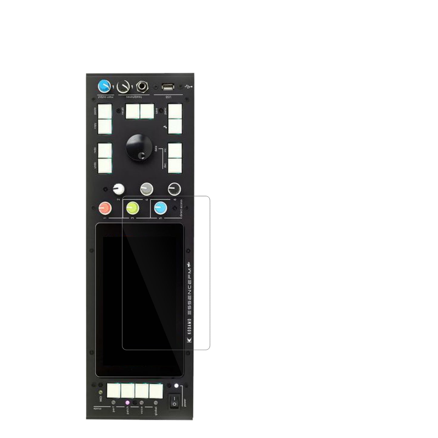 KodamoEssenceFM MKII mit aufgebrachter dipos Displayschutzfolie, glasklare Darstellung ohne Einschränkungen
