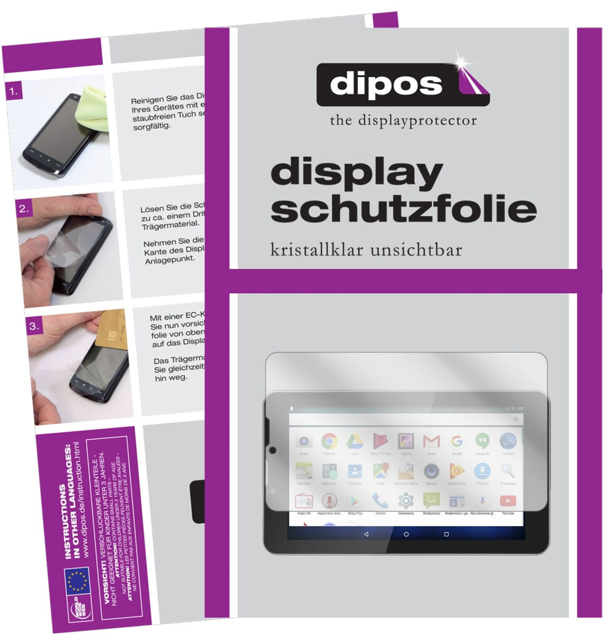 Krüger&amp;MatzKM0701.1 mit aufgebrachter dipos Displayschutzfolie, glasklare Darstellung ohne Einschränkungen