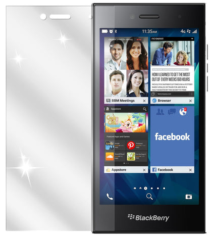 LeapBlackberry mit aufgebrachter dipos Displayschutzfolie, glasklare Darstellung ohne Einschränkungen
