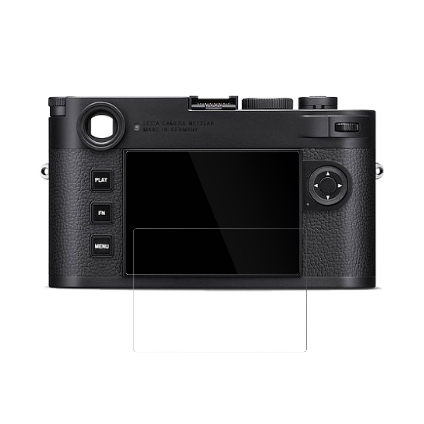 LeicaM 11-D mit aufgebrachter dipos Displayschutzfolie, glasklare Darstellung ohne Einschränkungen