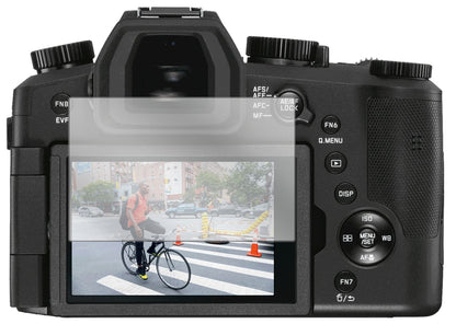 LeicaV-Lux 5 mit aufgebrachter dipos Displayschutzfolie, glasklare Darstellung ohne Einschränkungen