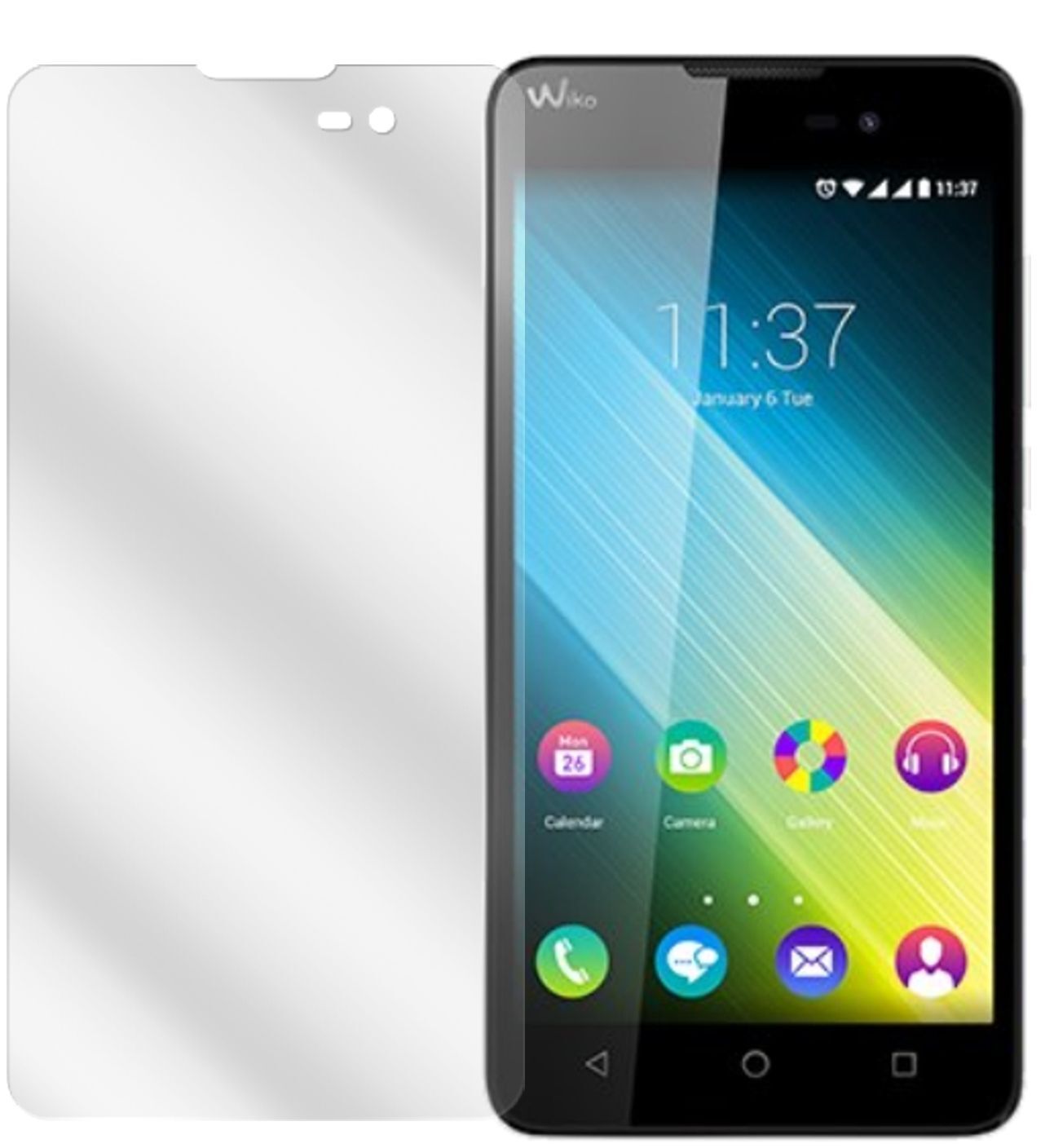 Lenny 2Wiko mit aufgebrachter dipos Displayschutzfolie, glasklare Darstellung ohne Einschränkungen