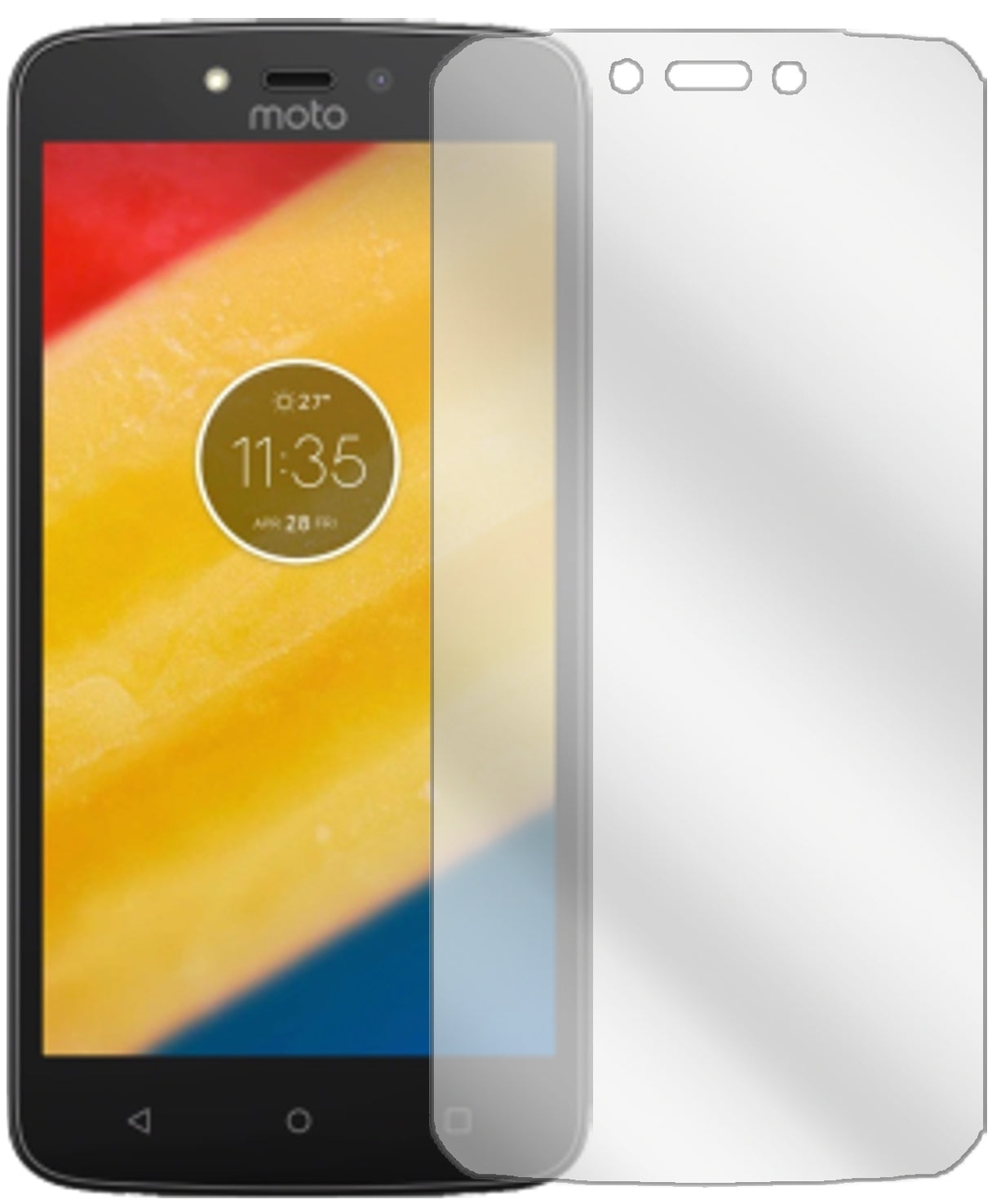 LenovoMoto C Plus mit aufgebrachter dipos Displayschutzfolie, glasklare Darstellung ohne Einschränkungen