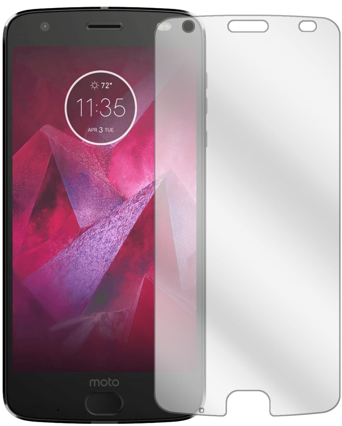 LenovoMoto Z2 Play mit aufgebrachter dipos Displayschutzfolie, glasklare Darstellung ohne Einschränkungen