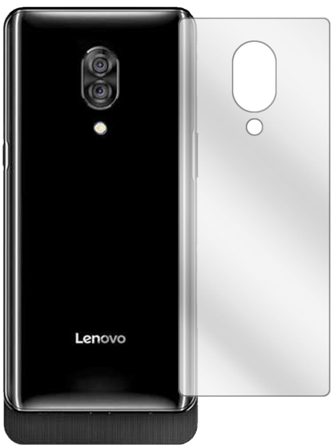 LenovoZ5 Pro GT Rückseite mit aufgebrachter dipos Displayschutzfolie, glasklare Darstellung ohne Einschränkungen