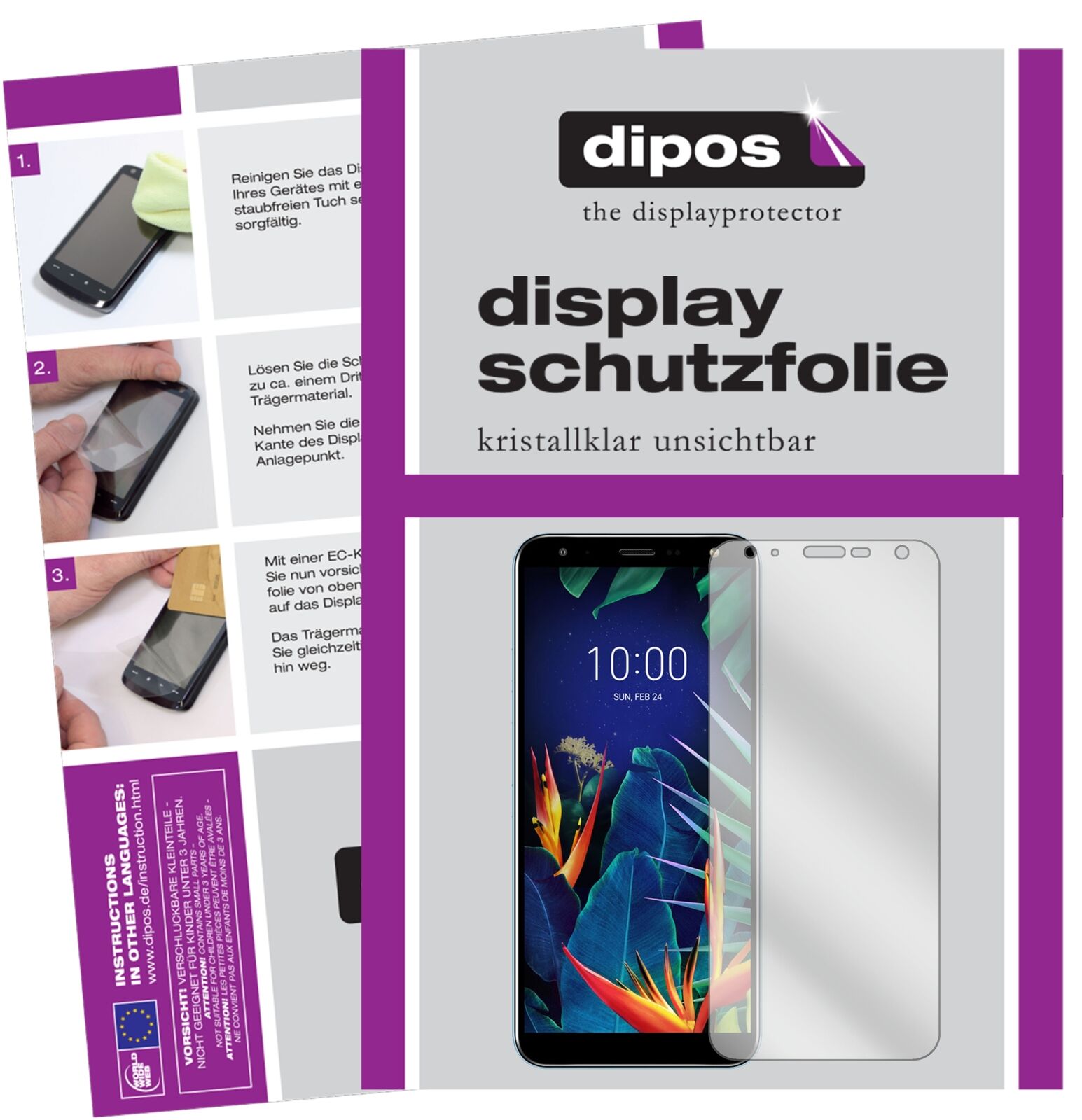 LGK40 mit aufgebrachter dipos Displayschutzfolie, glasklare Darstellung ohne Einschränkungen
