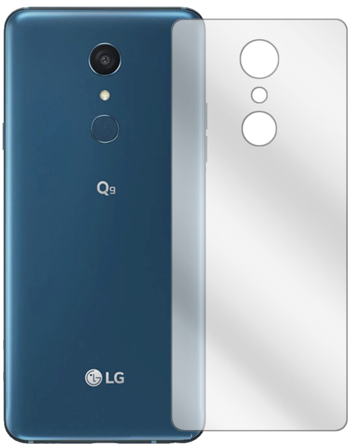 LGQ9 One Rückseite mit aufgebrachter dipos Displayschutzfolie, glasklare Darstellung ohne Einschränkungen