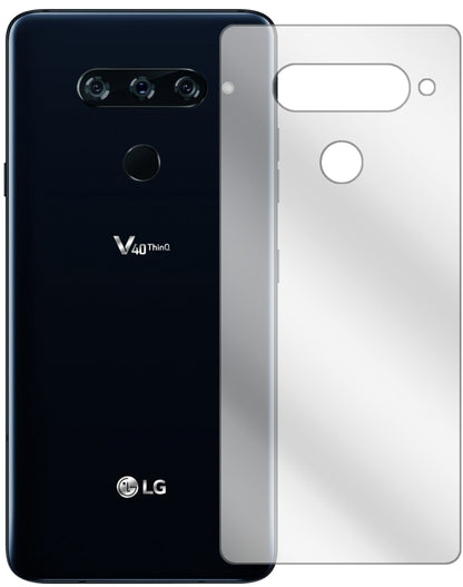 LGV40 ThinQ Rückseite mit aufgebrachter dipos Displayschutzfolie, glasklare Darstellung ohne Einschränkungen