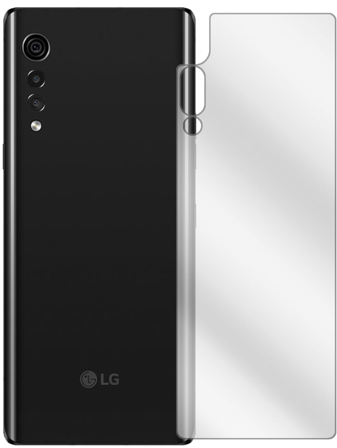 LGVelvet 4G Rückseite mit aufgebrachter dipos Displayschutzfolie, glasklare Darstellung ohne Einschränkungen