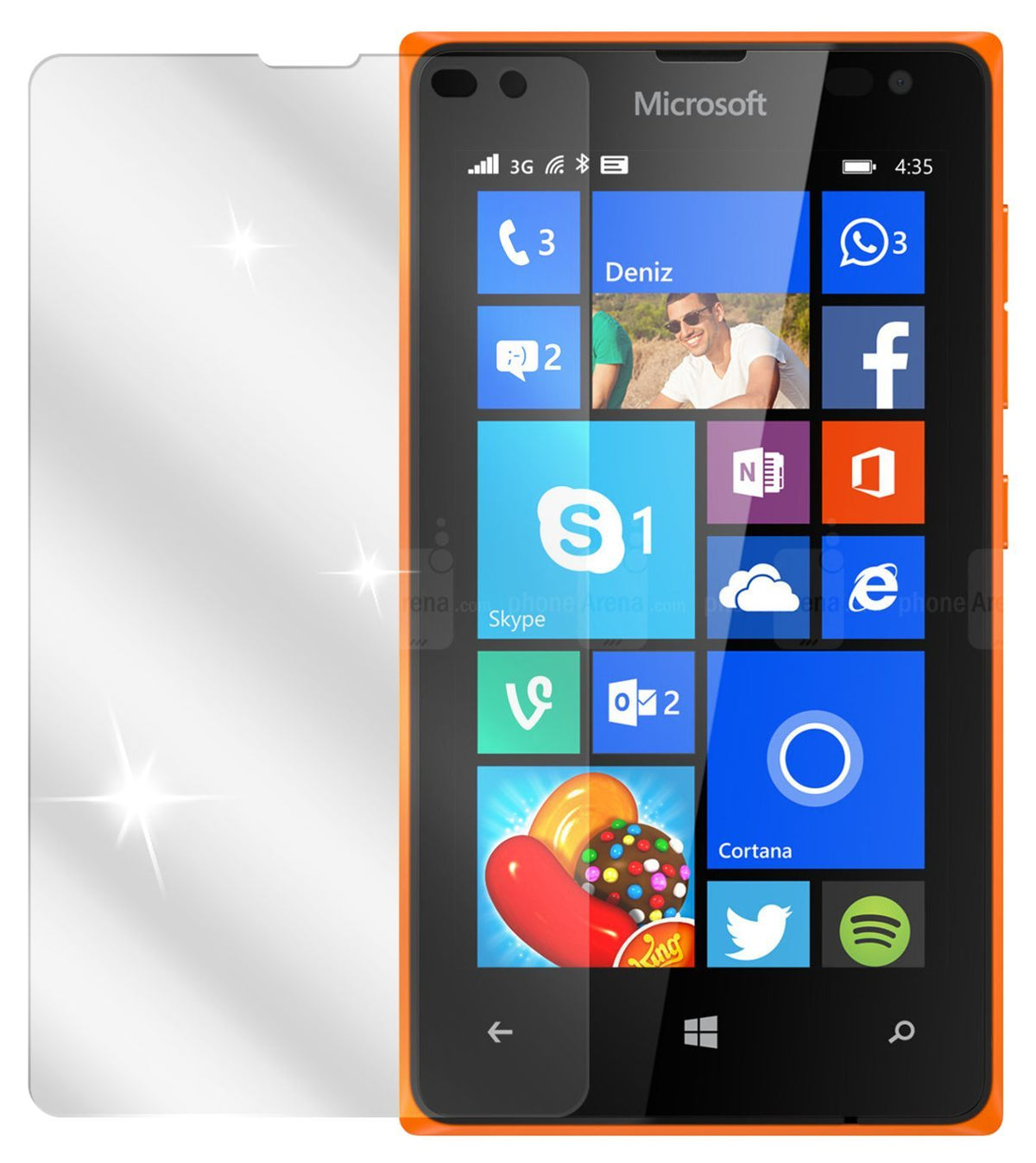 Lumia 435Microsoft mit aufgebrachter dipos Displayschutzfolie, glasklare Darstellung ohne Einschränkungen