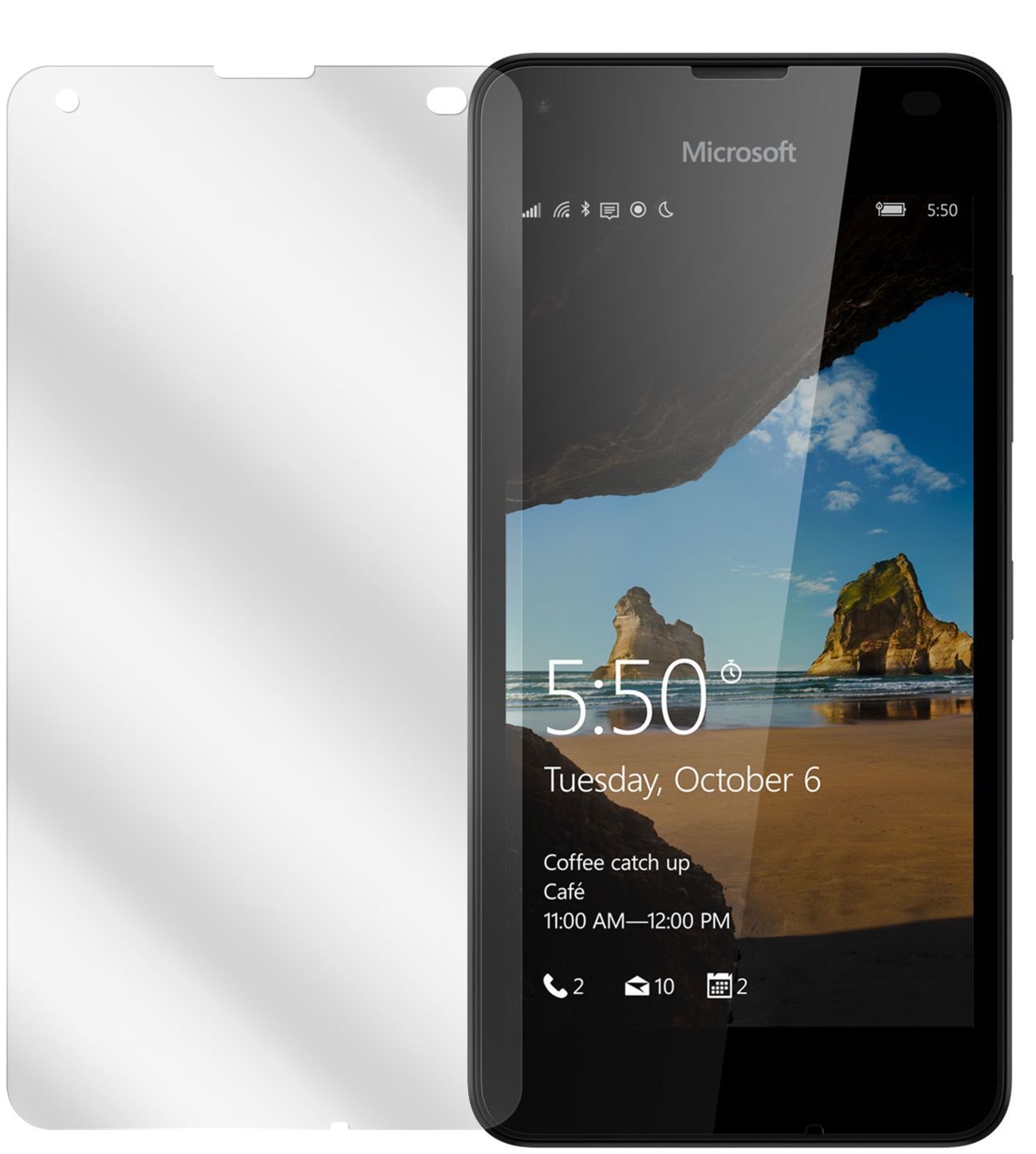 Lumia 550Microsoft mit aufgebrachter dipos Displayschutzfolie, glasklare Darstellung ohne Einschränkungen