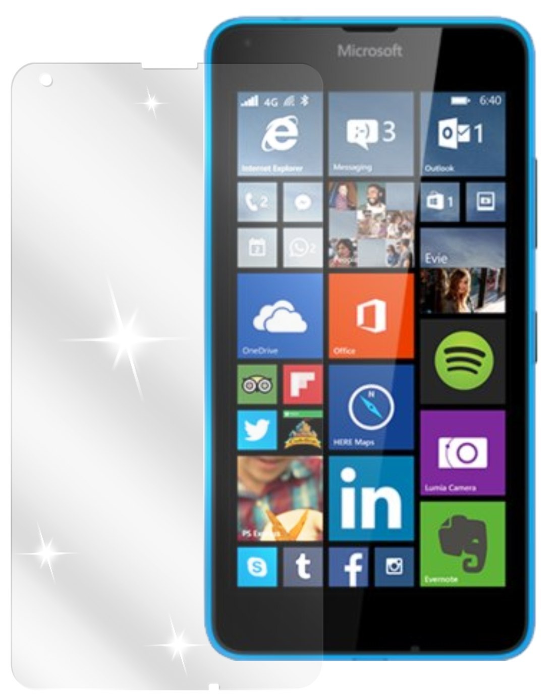 Lumia 640 XLNokia mit aufgebrachter dipos Displayschutzfolie, glasklare Darstellung ohne Einschränkungen