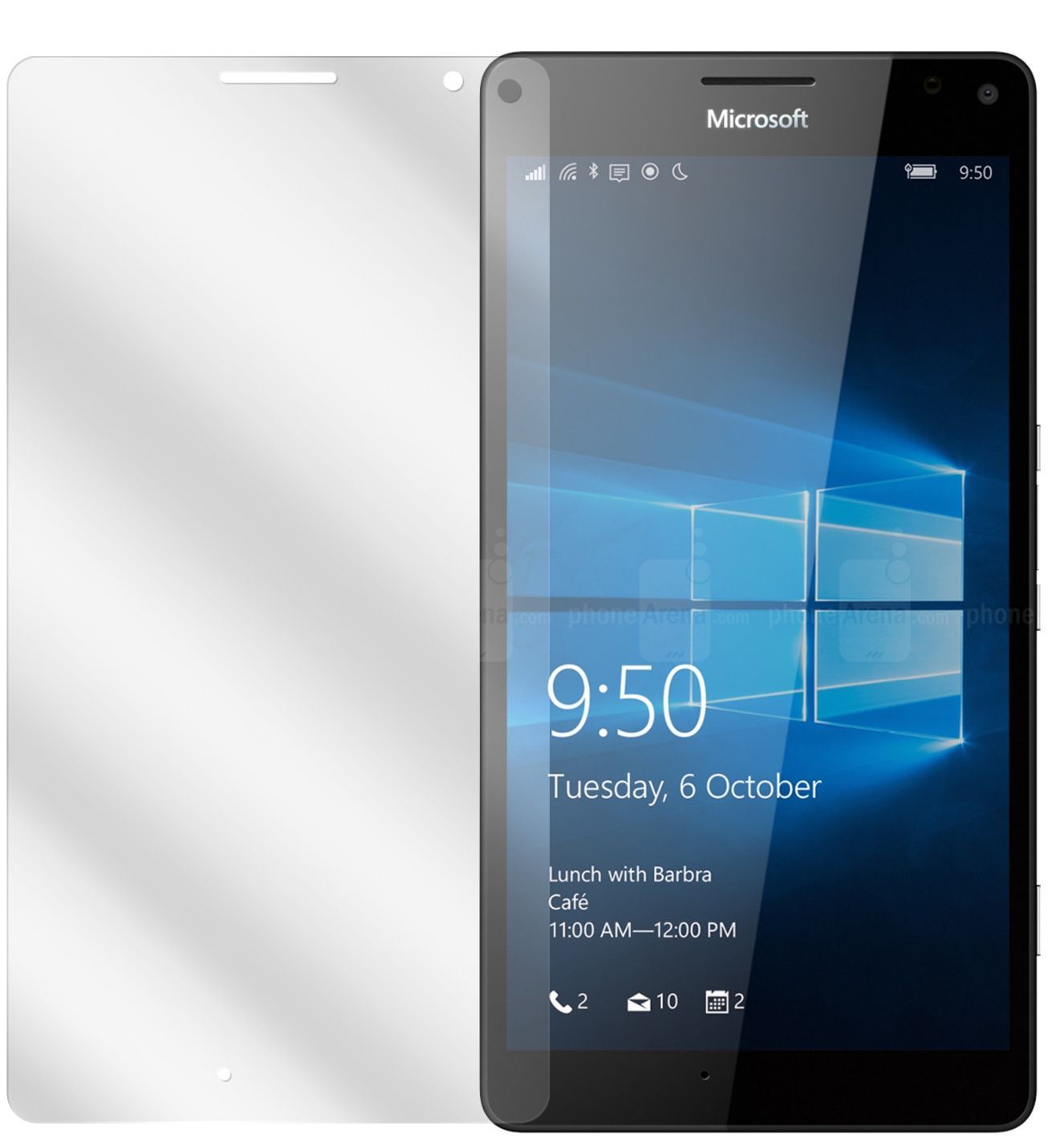 Lumia 950XLMicrosoft mit aufgebrachter dipos Displayschutzfolie, glasklare Darstellung ohne Einschränkungen