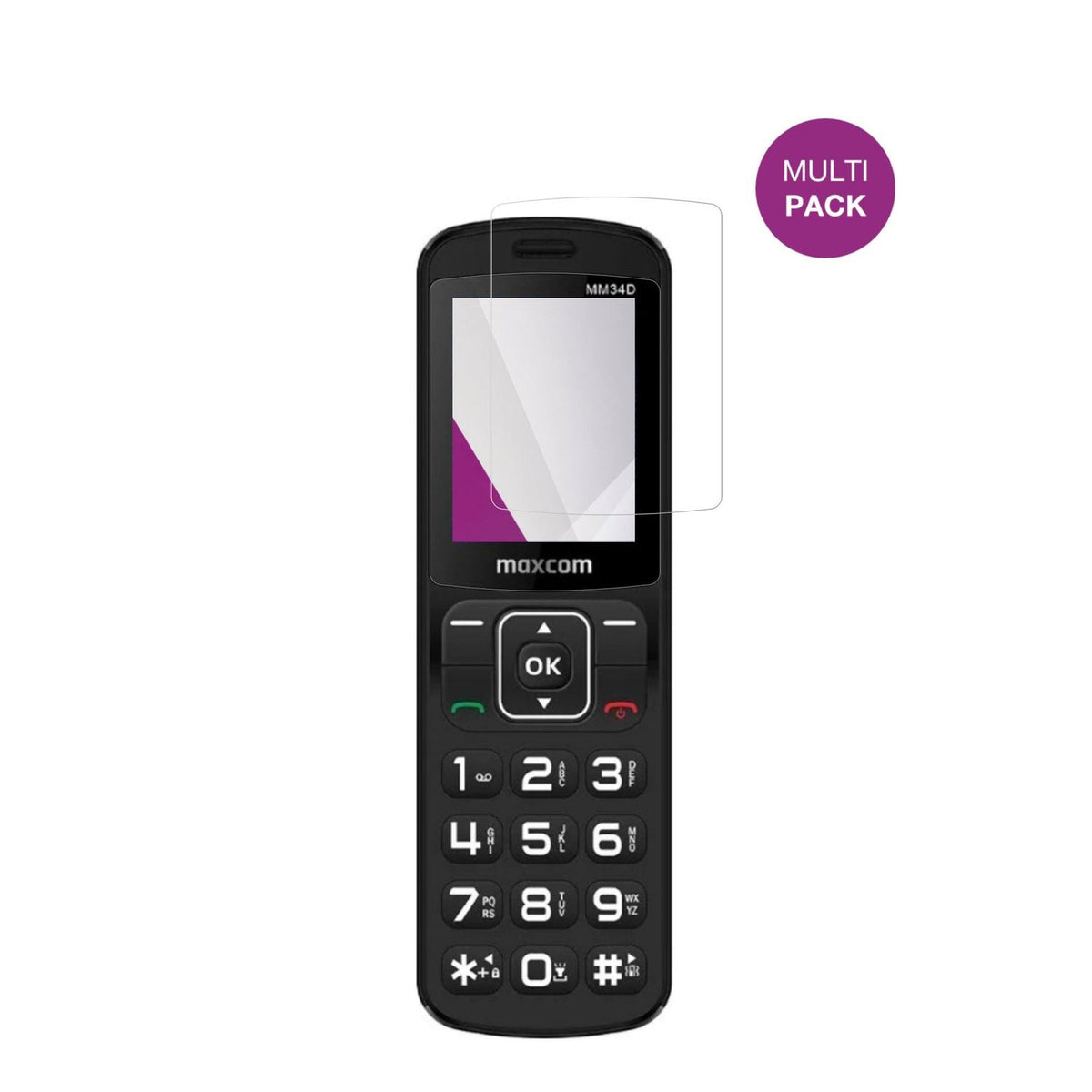 MaxComComfort MM34D 4G mit aufgebrachter dipos Displayschutzfolie, glasklare Darstellung ohne Einschränkungen