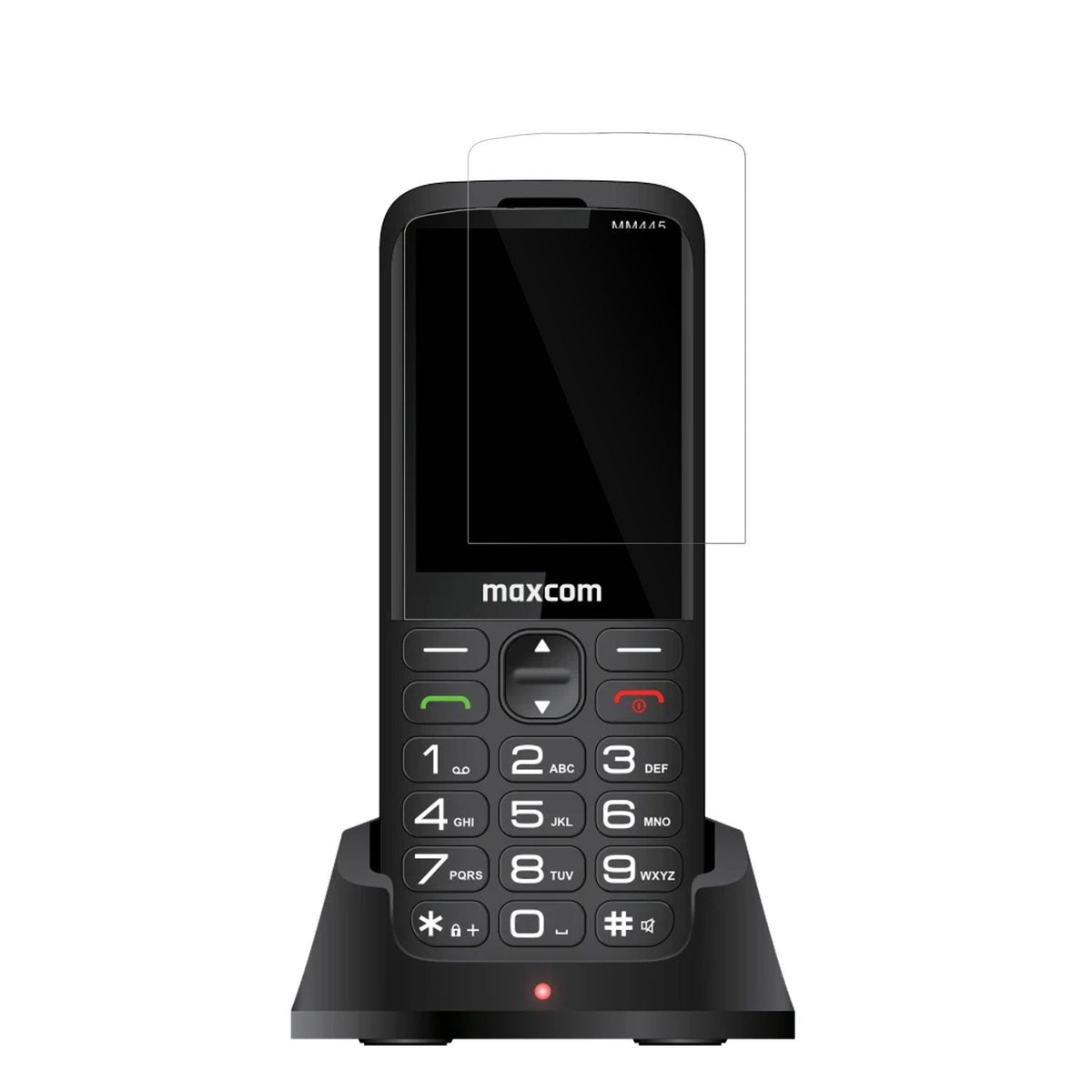MaxComComfort MM445 4G mit aufgebrachter dipos Displayschutzfolie, glasklare Darstellung ohne Einschränkungen