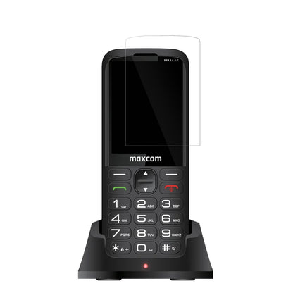 MaxComComfort MM445 4G mit aufgebrachter dipos Displayschutzfolie, glasklare Darstellung ohne Einschränkungen