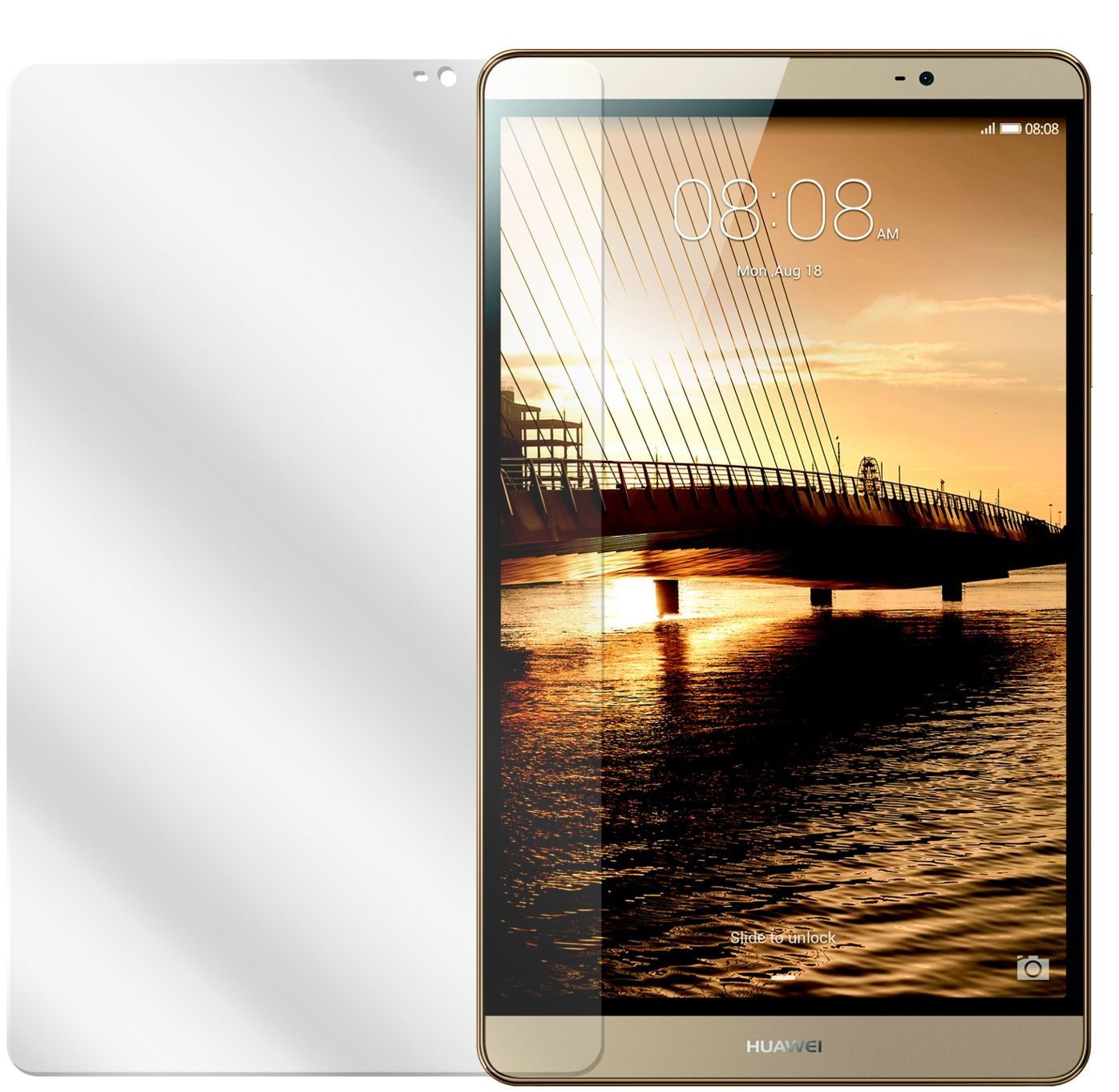 Mediapad M2 8.0Huawei mit aufgebrachter dipos Displayschutzfolie, glasklare Darstellung ohne Einschränkungen