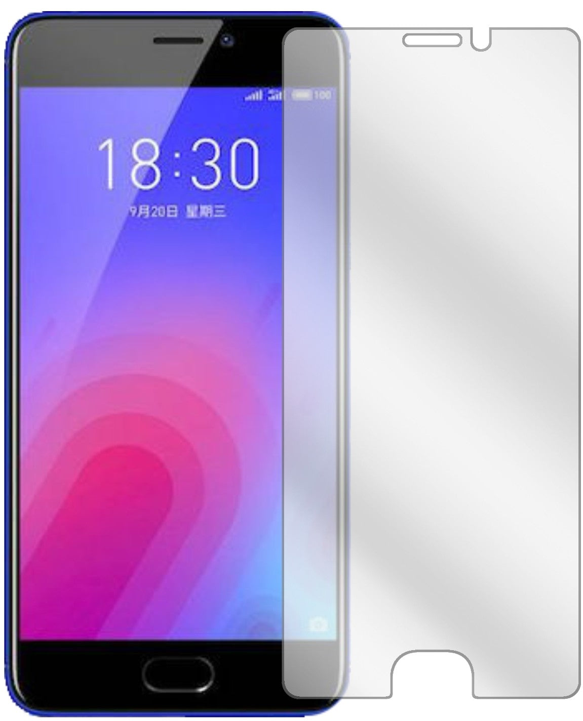 MeizuM6 mit aufgebrachter dipos Displayschutzfolie, glasklare Darstellung ohne Einschränkungen
