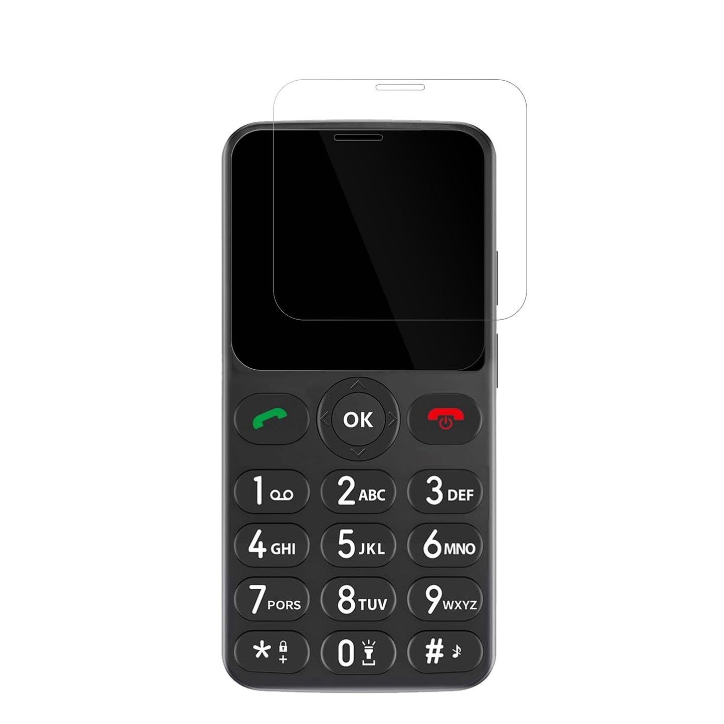 MelefonSeniorenhandy mit aufgebrachter dipos Displayschutzfolie, glasklare Darstellung ohne Einschränkungen