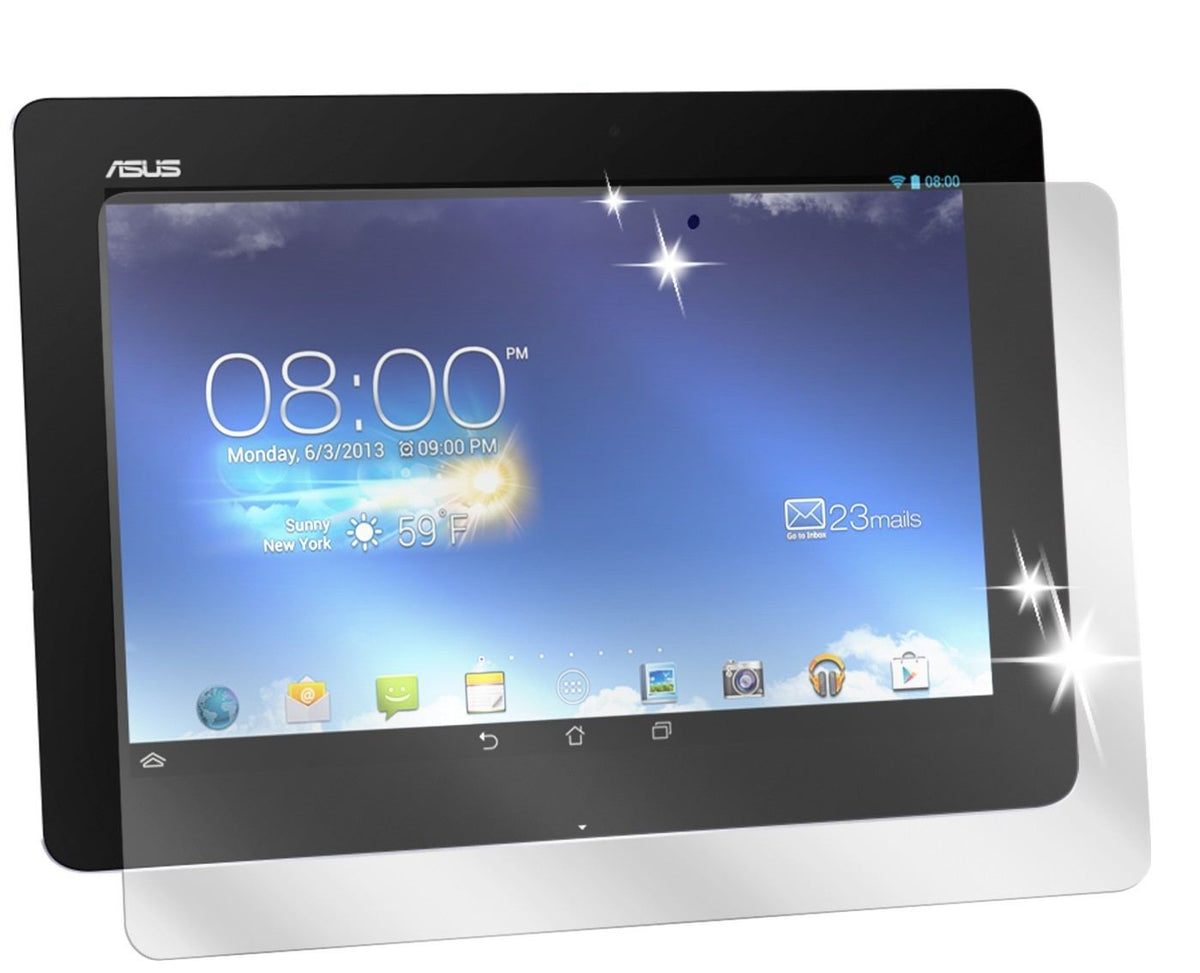MeMo Pad 10Asus mit aufgebrachter dipos Displayschutzfolie, glasklare Darstellung ohne Einschränkungen