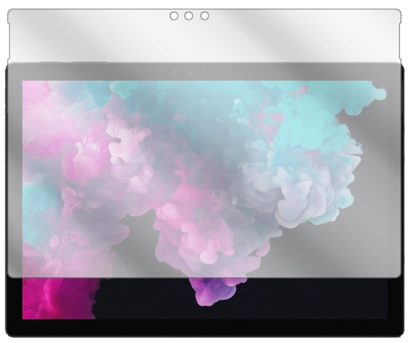 MicrosoftSurface Pro 6 mit aufgebrachter dipos Displayschutzfolie, glasklare Darstellung ohne Einschränkungen