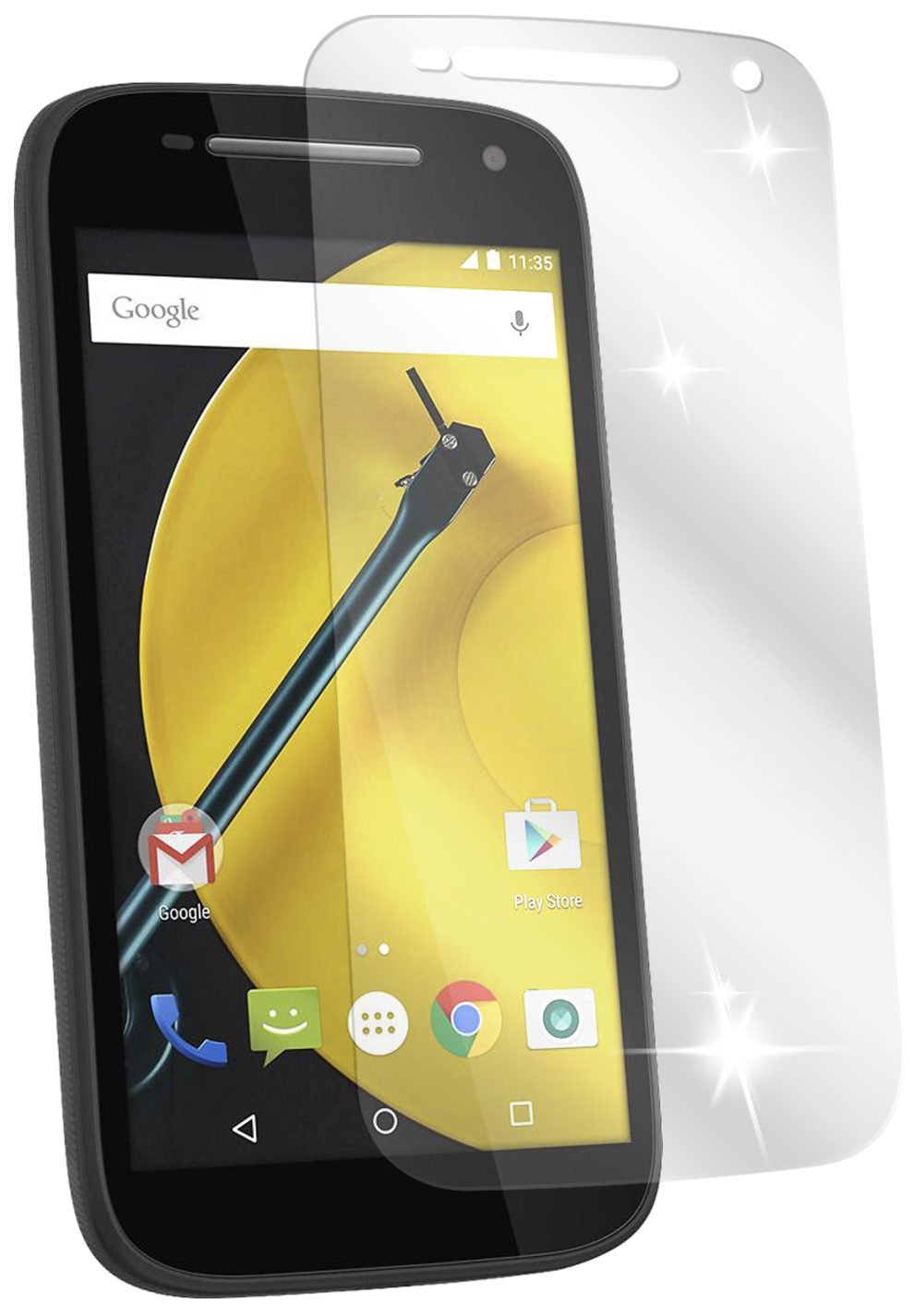 Moto E (2. Gen.)Motorola mit aufgebrachter dipos Displayschutzfolie, glasklare Darstellung ohne Einschränkungen