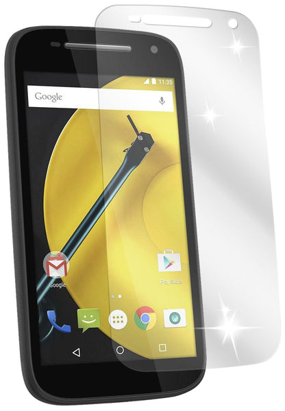 Moto E (2. Gen.)Motorola mit aufgebrachter dipos Displayschutzfolie, glasklare Darstellung ohne Einschränkungen