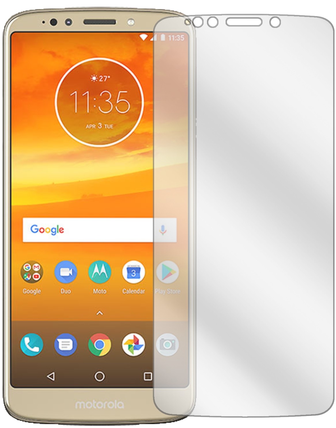 MotorolaMoto E5 mit aufgebrachter dipos Displayschutzfolie, glasklare Darstellung ohne Einschränkungen