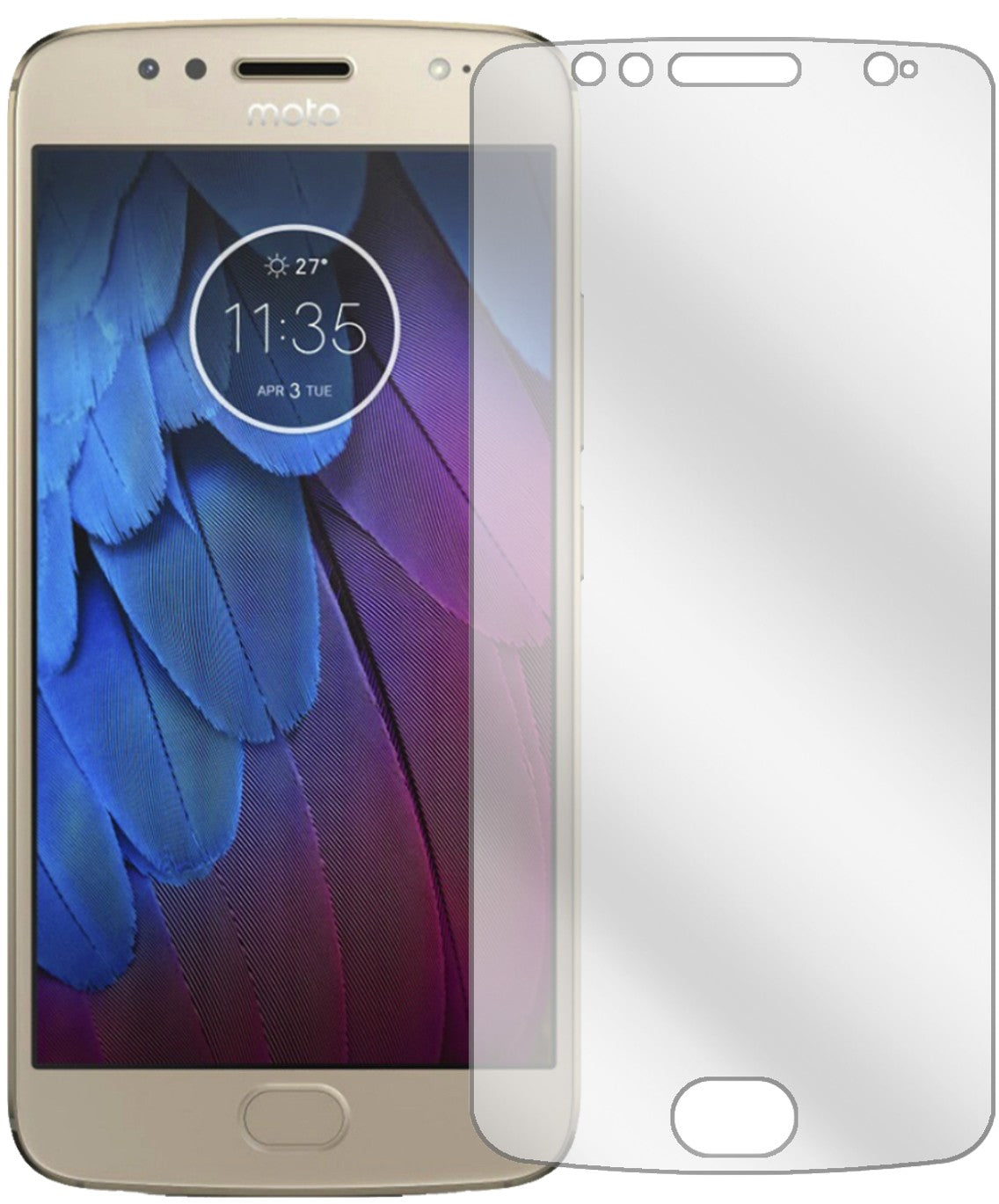 MotorolaMoto G5s mit aufgebrachter dipos Displayschutzfolie, glasklare Darstellung ohne Einschränkungen