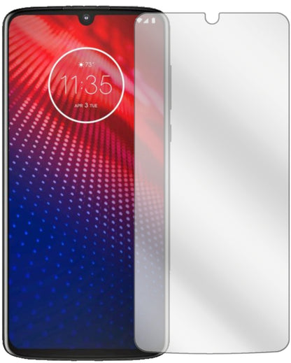 MotorolaMoto Z4 mit aufgebrachter dipos Displayschutzfolie, glasklare Darstellung ohne Einschränkungen