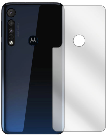 MotorolaOne Macro Rückseite mit aufgebrachter dipos Displayschutzfolie, glasklare Darstellung ohne Einschränkungen