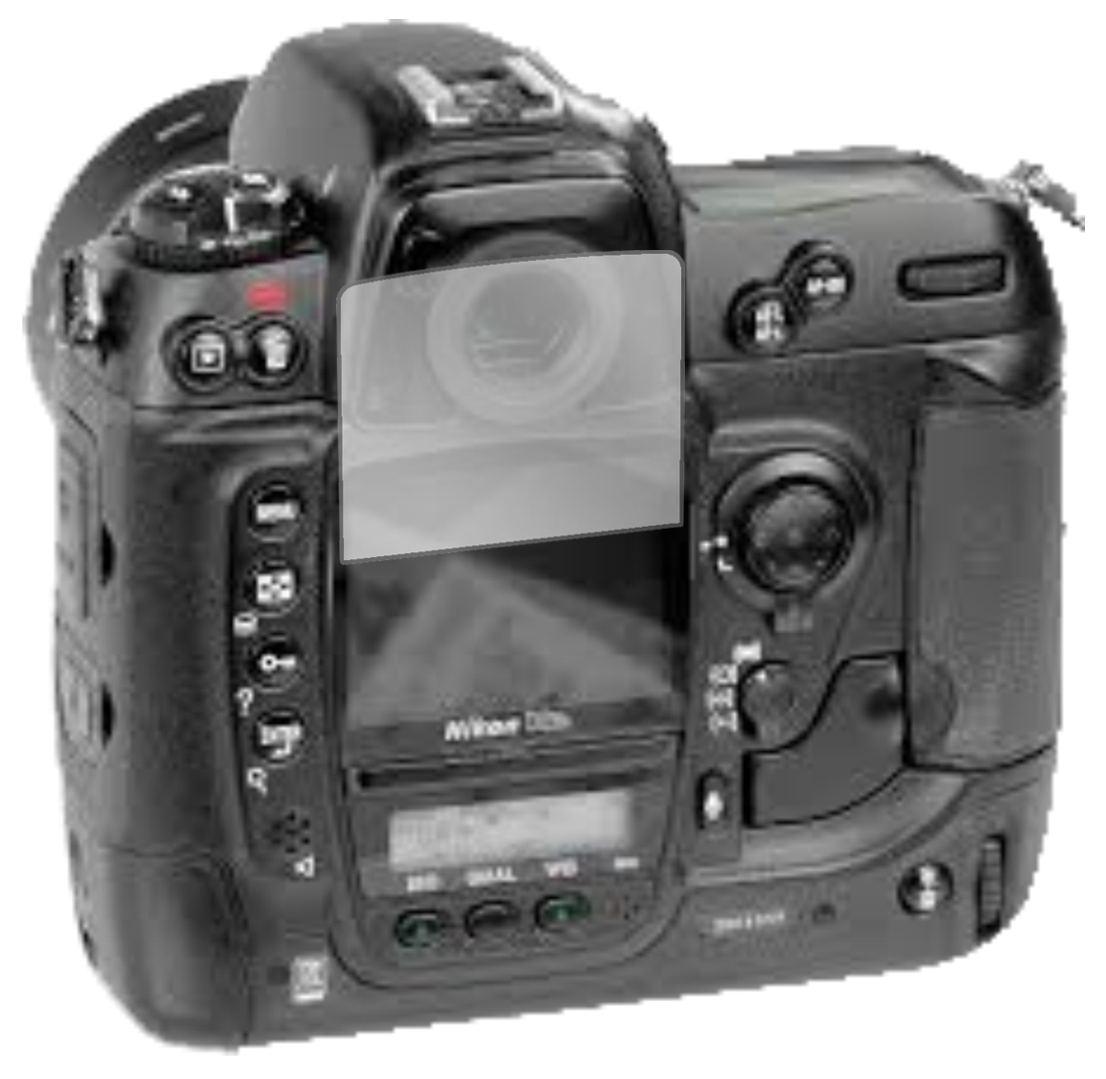 NikonD2Hs mit aufgebrachter dipos Displayschutzfolie, glasklare Darstellung ohne Einschränkungen