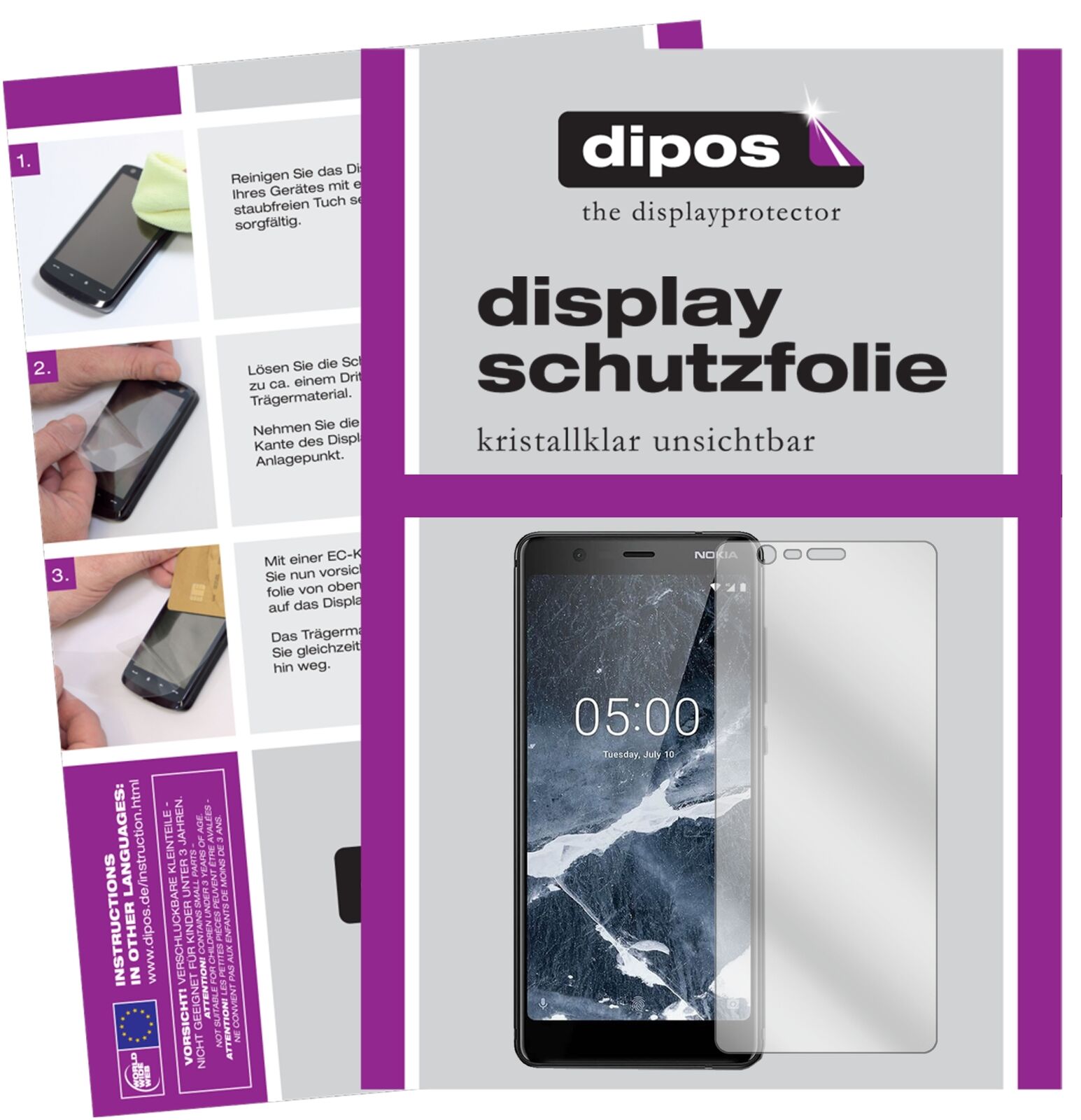 Nokia46027 mit aufgebrachter dipos Displayschutzfolie, glasklare Darstellung ohne Einschränkungen