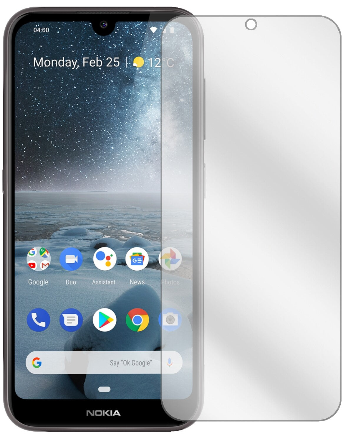 Nokia46057 mit aufgebrachter dipos Displayschutzfolie, glasklare Darstellung ohne Einschränkungen