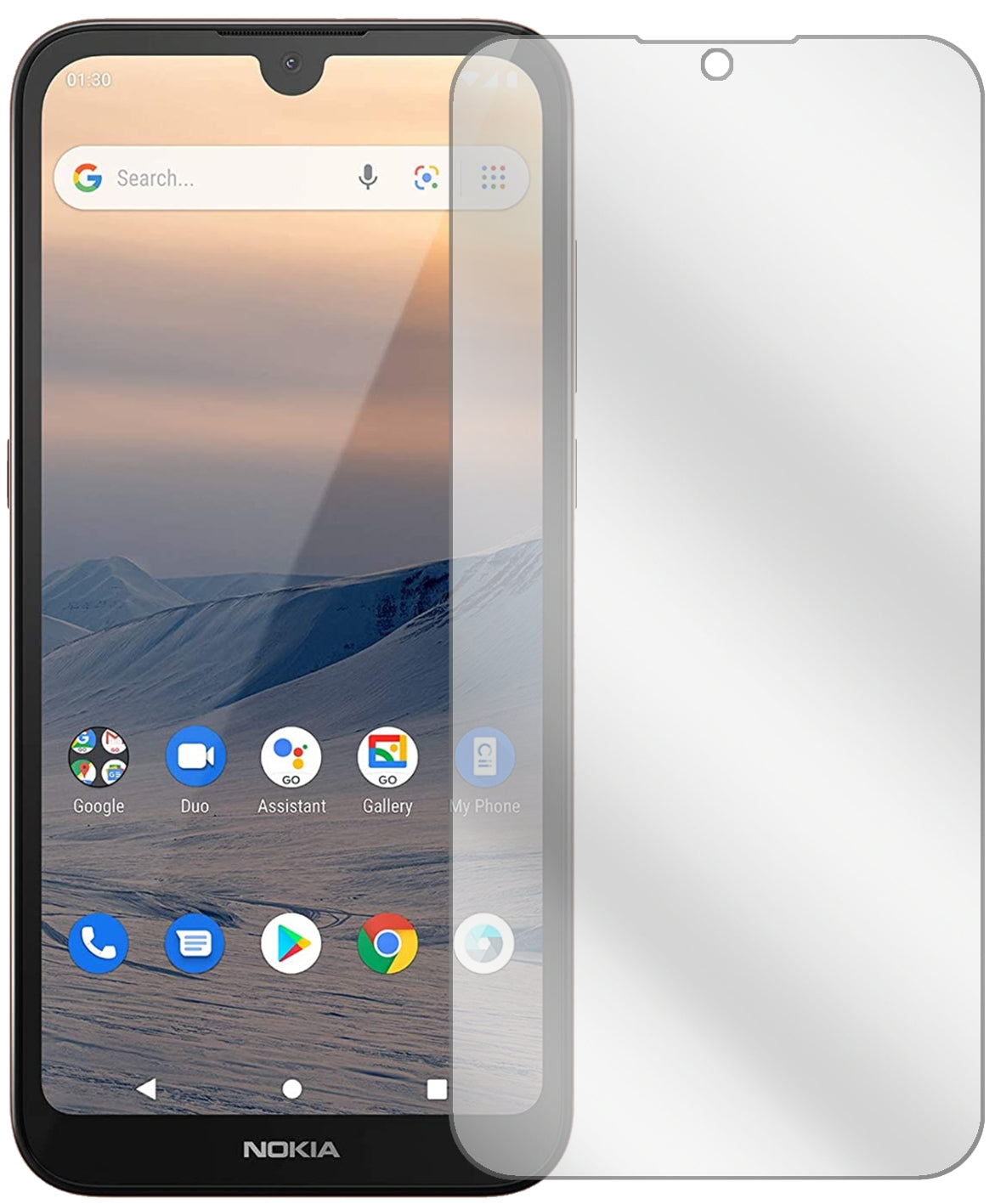 Nokia46082 mit aufgebrachter dipos Displayschutzfolie, glasklare Darstellung ohne Einschränkungen