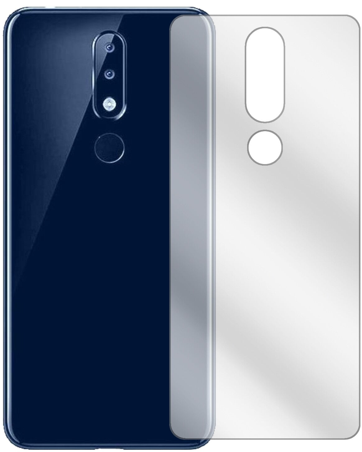 Nokia5.1 Plus Rückseite mit aufgebrachter dipos Displayschutzfolie, glasklare Darstellung ohne Einschränkungen